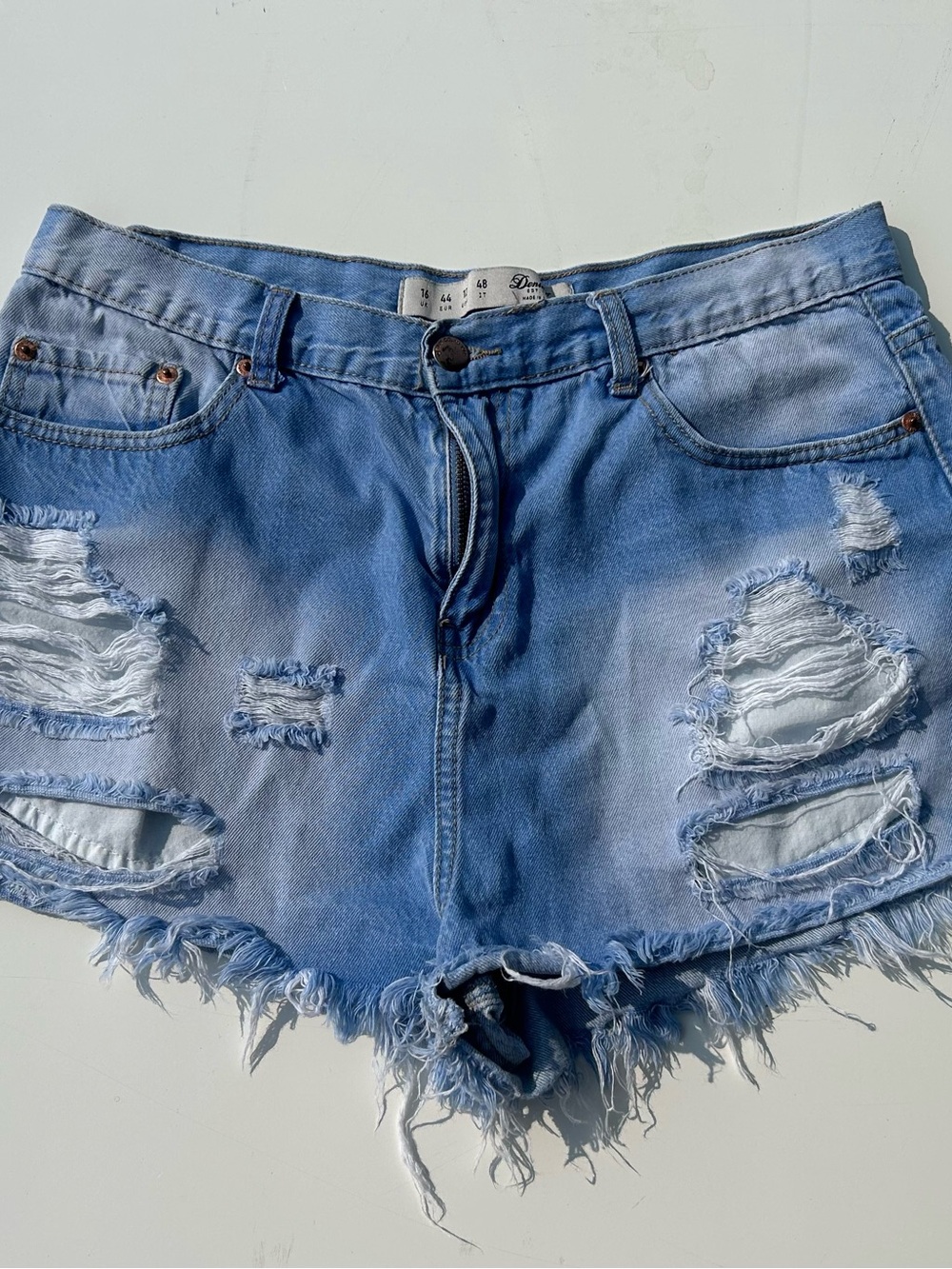 Denim&Co Light Blue Ripped Frayed Jean Shorts